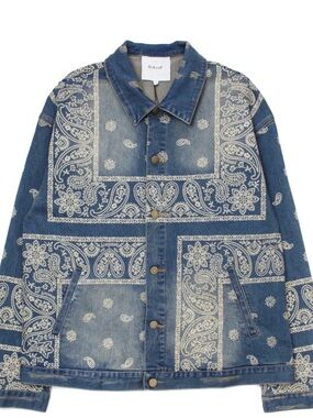 Profound- Patchwork Bandana-Print Denim Shirt Jacket - Blue